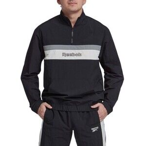 Reebok Men's Retro Colorblocked Quarter-Zip Popover Pullover Sweatshirt Black L